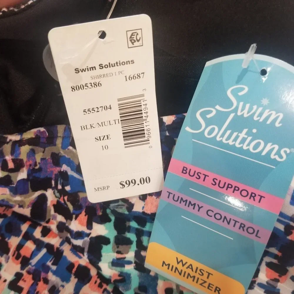 Swim Solutions Shirred-Front Tummy-Control One-Piece Swimsuit Size 10 - Picture 9 of 10